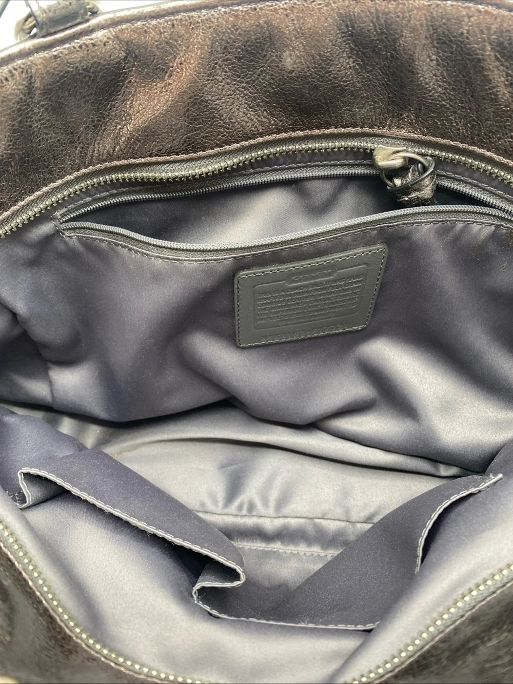 Y2K Coach Metallic Gray Leather Double Handles Zipper Closure Tote Shoulder Bag